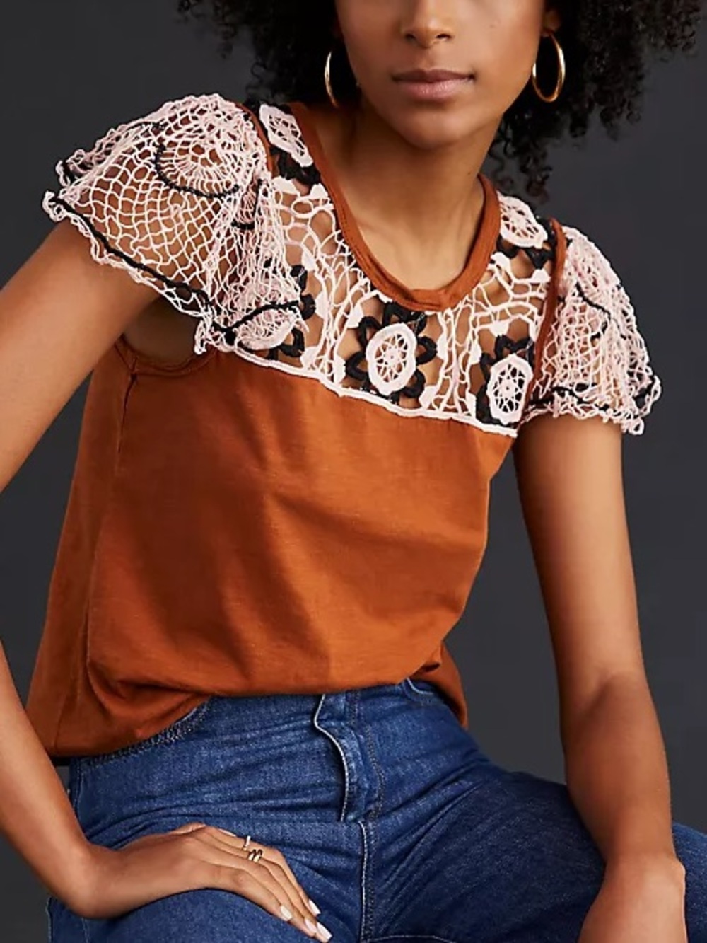 By Anthropologie Women’s Flutter Sleeve Top Lace Size M
